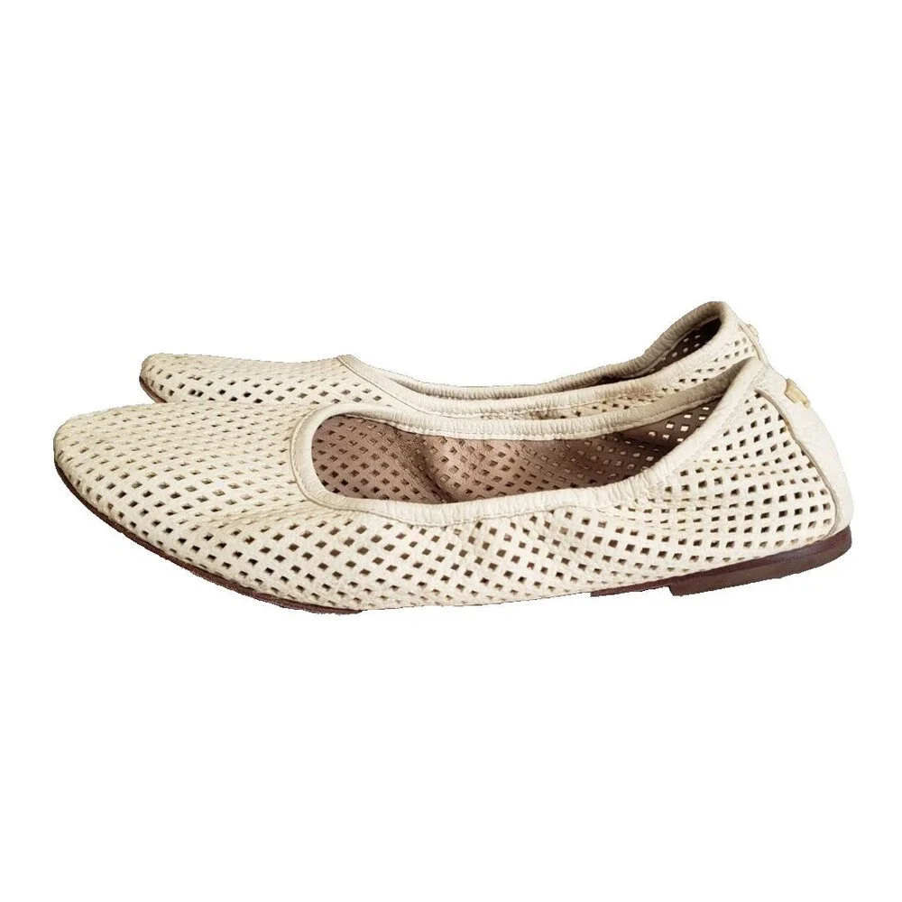 Tory Burch Whitaker Ballet Flats Women 8.5M Perforated Leather Ivory 21168785
